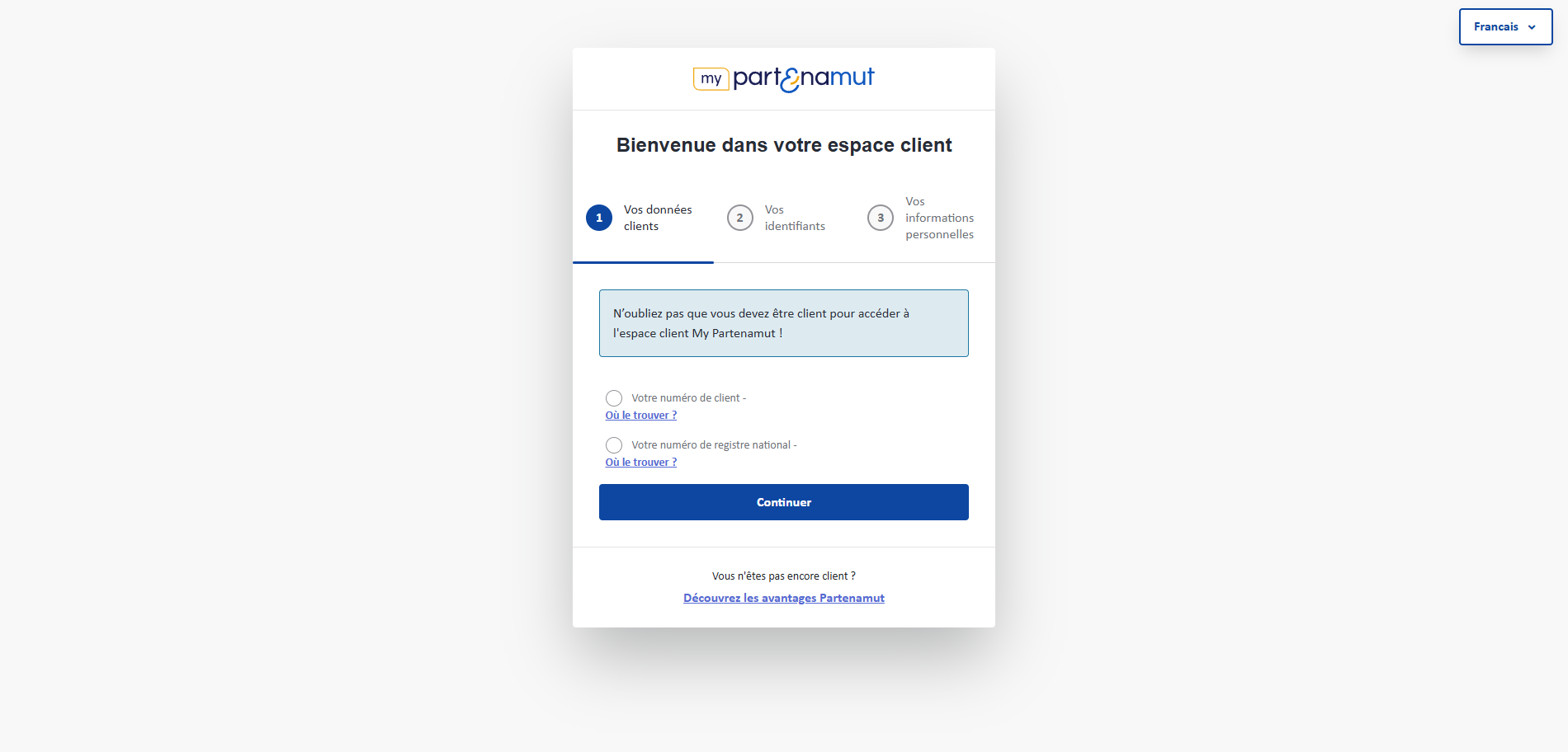 Page d'activation My Partenamut